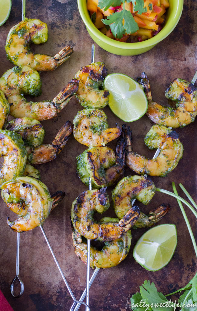 Ponzu-marinated Shrimp Skewers with Nectarine Chutney