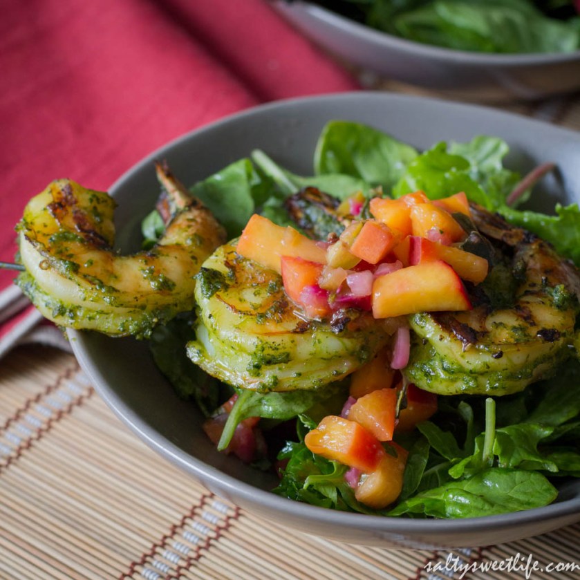 Ponzu-marinated Shrimp Skewers with Nectarine Chutney