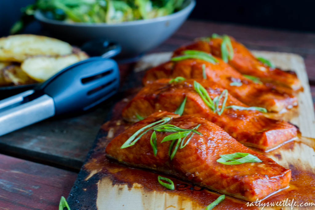 Cedar Planked Salmon with Sriracha-Ponzu Glaze | Salty Sweet Life