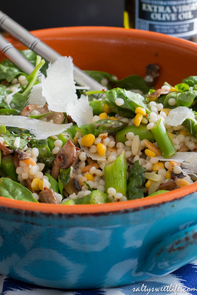 Israeli Couscous, Asparagus and Mushroom Salad with Red Wine Vinaigrette - Salty Sweet Life