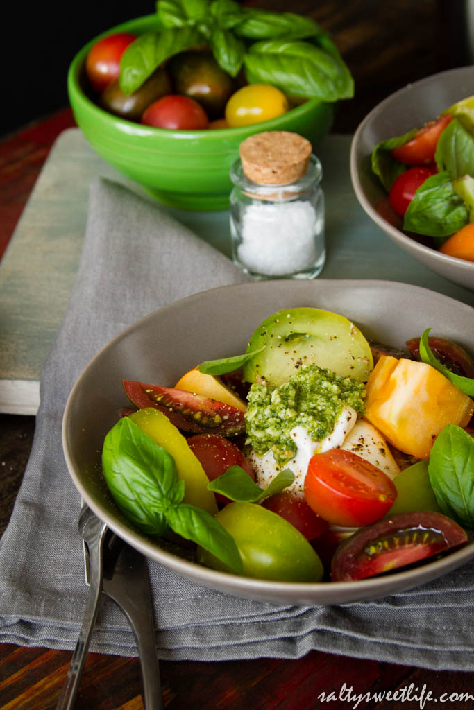 Heirloom Tomato and Burrata Cheese Caprese Salad - Salty Sweet Life