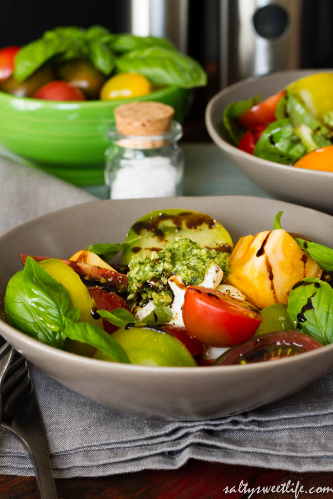 Heirloom Tomato and Burrata Cheese Caprese Salad - Salty Sweet Life