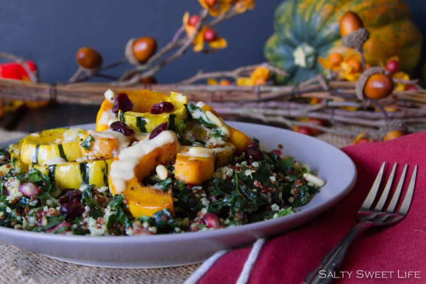 Autumn Quinoa and Kale Salad with Maple Roasted Delicata Squash