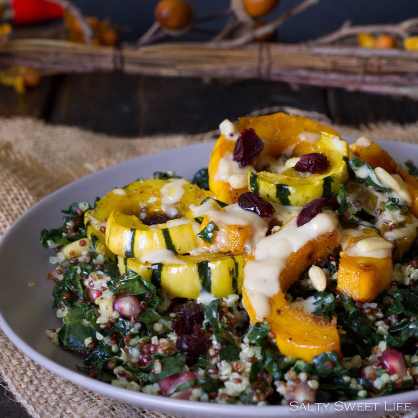 Autumn Quinoa and Kale Salad with Maple Roasted Delicata Squash