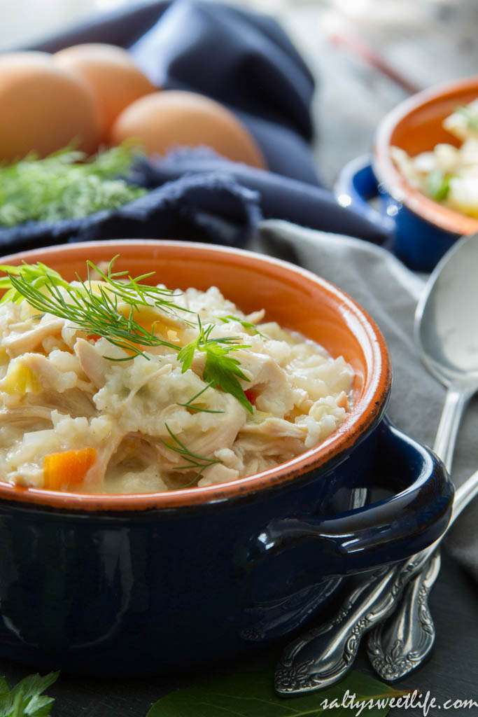 Easy Avgolemono Soup: Greek Chicken and Rice soup with lemon and egg - Salty Sweet Life