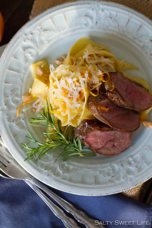 Tagliatelle with Caramelized Orange and Almonds, plus Seared Duck Breast - Salty Sweet Life