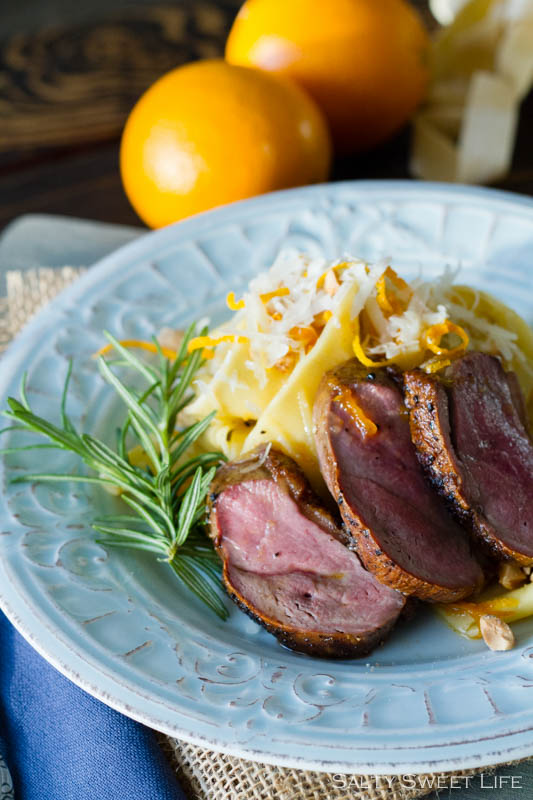 Tagliatelle with Caramelized Orange and Almonds, plus Seared Duck Breast - Salty Sweet Life