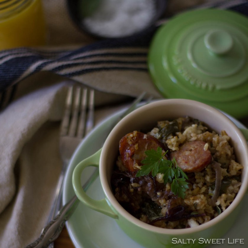 Savory Baked Oatmeal with Goat Cheese and Caramelized Onion - Salty Sweet Life